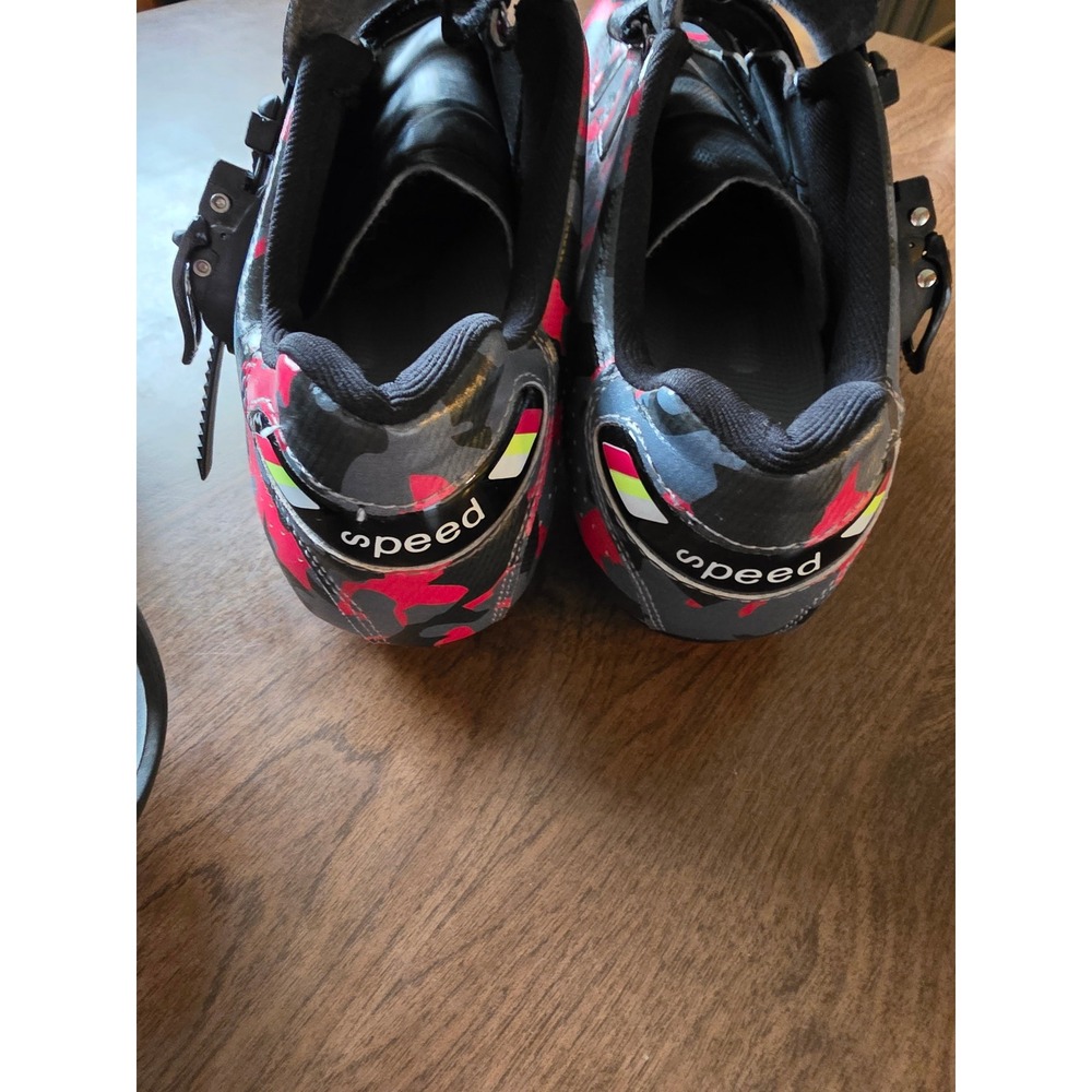 Speed Cycling Shoes Pink Grey Camo Road Bike Spin Shoes with Toe Cages Size 47 - Picture 4 of 9